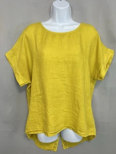 Terzo Millennio italienisch hergestelltes senfgelbes kastiges Leinentop Gr. Large Damen - Bild 1 von 12