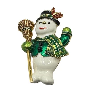 Joan Rivers Snowman Holiday Christmas Gold tone Enamel 2" Pin Brooch - Picture 1 of 8