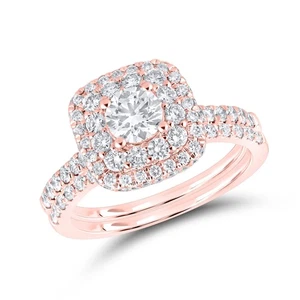 14KT ROSE GOLD LAB DIAMOND BRIDAL SET RING 1.54 CTW - Picture 1 of 12