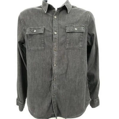 Structure Men's Dark Gray/Black Cotton Blend Men's Slim Fit L/S Shirt Size M - Image 1 of 4