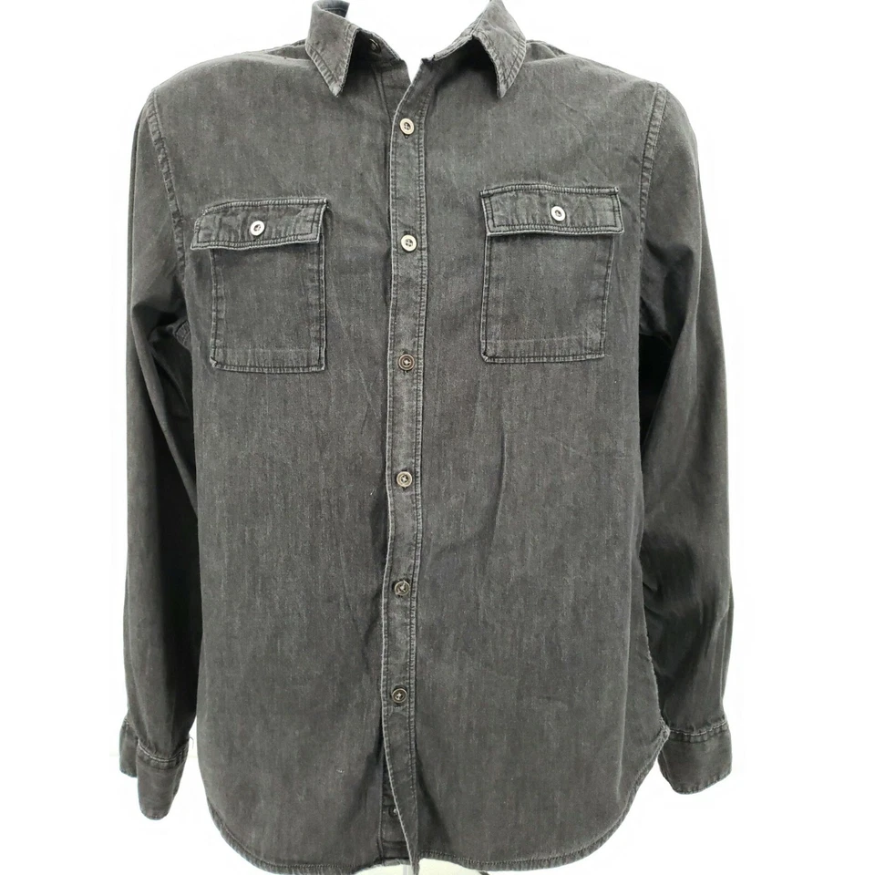 Structure Men's Dark Gray/Black Cotton Blend Men's Slim Fit L/S Shirt Size M - Image 1 of 4