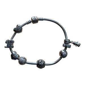 AUTHENTIC Pandora Sterling Silver Bracelet With Charms Mom,Love , Girl Mom, 38g - Picture 1 of 6