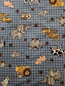 Cranston VIP Print Cotton Fabric Farm Zoo Animals 44" x 42" Country Blue Plaid - Picture 1 of 6