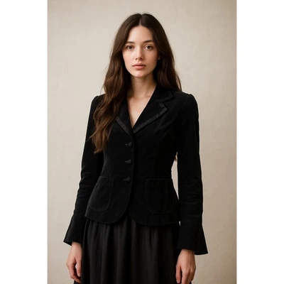 Blazer Chaqueta Negro Terciopelo Mangas Campana Para Mujer XS Chic Oscuro Romántico Capricho Foto 1 de 4