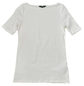 Lauren Ralph Lauren Damen T-Shirt U-Boot Ausschnitt Ellenbogenärmel Weiß Medium - Bild 1 von 5