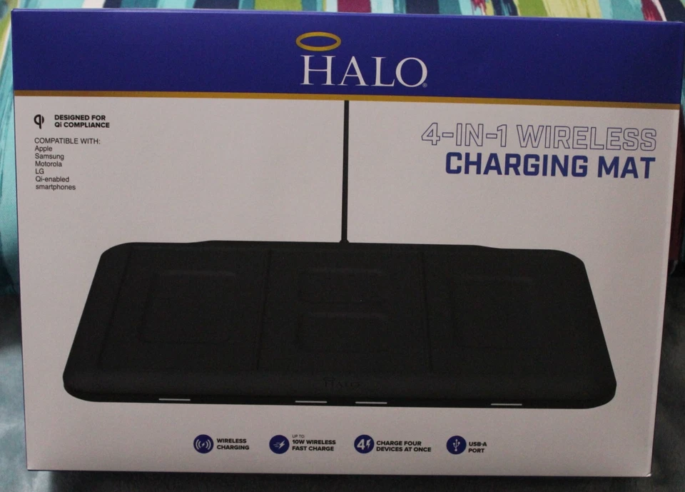 HALO Universal Wireless 4-in-1 Charging Mat – Qi Fast Charger for iPhone Samsung
