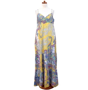 Vintage Dress 90s Yellow Cotton Psychedelic Print Beach Summer Maxi Retro 14 - Picture 1 of 5