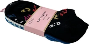 Kate Spade Women 3 Pk Black Blue No Show Polyester Cushion Stripe Sock Set OS - Picture 1 of 2