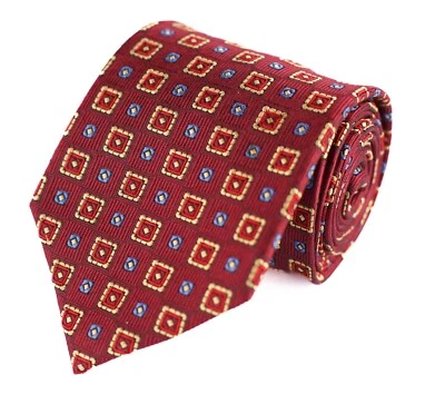 Мужской галстук Jos A Bank бордовый с золотым и синим квадратным узором 59 дюймов L x 3,75 дюйма W - Изображение 1 из 4