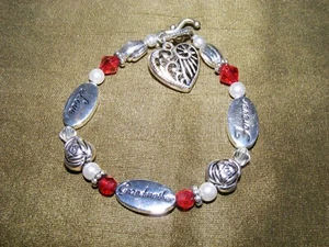 8" "Love Grandmother Forever" Silverplated Bead Toggle Bracelet w Heart Dangle - Picture 1 of 5