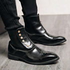 Mens Pointed Toe Chelsea Ankle Boots Casual Brogue High Top Buttons Party Shoes