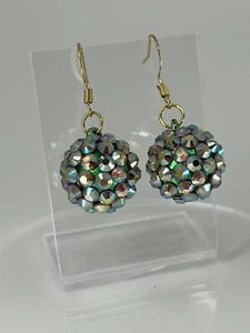 New Year’s Eve Ball Drop Gold/Blue Glass Crystal Rhinestone Earrings FAST SHIP! - Picture 1 of 7
