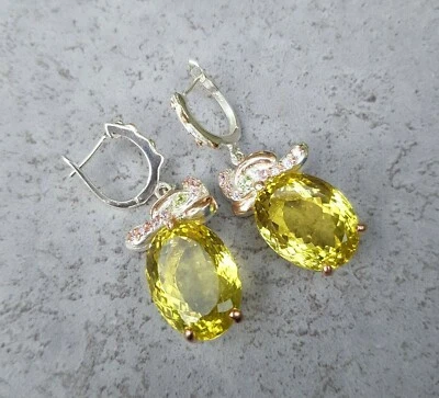 Lemonquarz Edelstein Ohrringe Ohrhänger 925 Sterlingsilber Handarbeit O748 - Bild 1 von 4