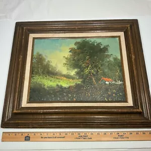 Vintage Signed Oil Painting: Tranquil Green Landscape with Trees. #2 - Picture 1 of 2