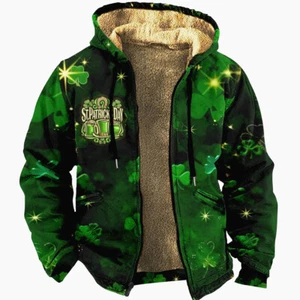Men's Saint Patrick's Day Fleece Hoodie Sweater Winter Zip Hoody Jacket - Picture 1 of 8