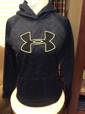 Sudadera con capucha juvenil de Under Armour negra y azul con logotipo amarillo talla YXL Foto 1 de 4
