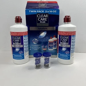 Clear Care Plus Cleaning Solution Twin Pack HydraGlyde 2 x 16 oz + 2 fundas. *I* - Imagen 1 de 8