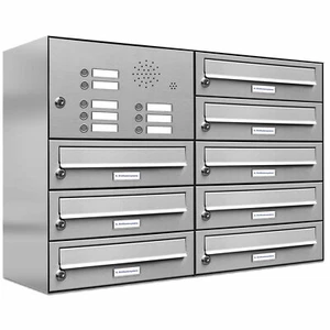 8er Premium V2A Edelstahl Briefkasten Außen Klingel Wand Postkasten design 2x4 - Bild 1 von 4