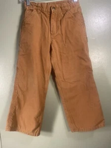 Carhartt Pants Boys 8 Brown Canvas Carpenter Pants Rugged Lined W Flannel - Picture 1 of 9