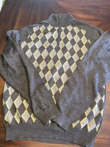 Cutter & Buck Merino Wool Quarter Zip Argyle Sweater Medium - Picture 1 of 5