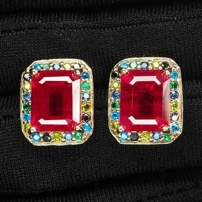 Pendientes de oro rosa hechos a mano de plata de ley 925 de 8,70 quilates con rubí rojo sangre de paloma Foto 1 de 4