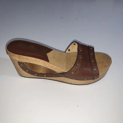 Michael Kors Shoes Womens 7.5 Leather Wood Platform Studded Wedge Sandals - Image 1 of 4