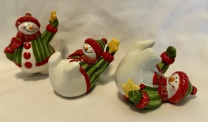 2009 Fitz & Floyd Christmas Holiday Folk Snowmen Figurines Tumblers With Box - Picture 1 of 11