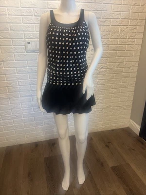 Coco Reef Macys 2 Piece Swimsuit Tankini Top & Skirt Black Polka Dot Size 36C - Image 1 of 4