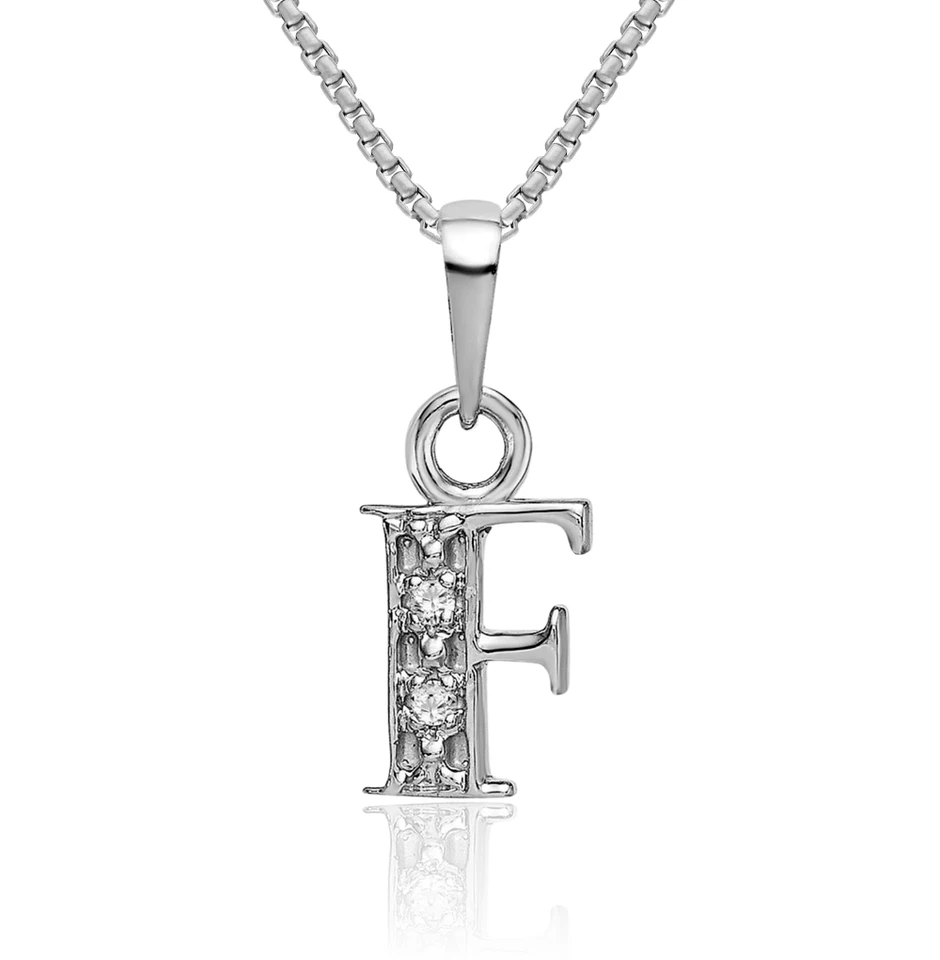 14K Solid White Gold Diamond Letter F Initial Necklace - Image 1 of 1