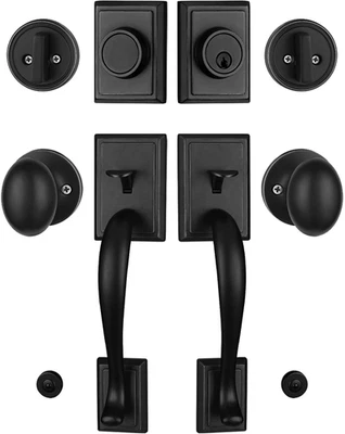 Juego de manijas de puerta delantera doble con negro mate (manija con llave y maniquí) Foto 1 de 4