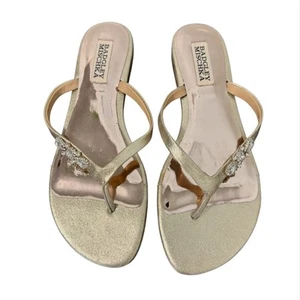 Badgley Mischka Leather Crystal Embellishments Flip Flops Size 6.5 Wedding Glam - Picture 1 of 3