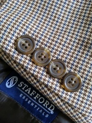 Stafford 48L Brown Blue Tooth Check 4 season Blazer Sport Coat Jacket - Image 1 of 4