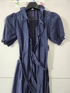 Old Navy Dress Womens XS Waist Defined Ruffle Belt Midi Wrap Swiss Clip Dot New - Picture 1 of 21