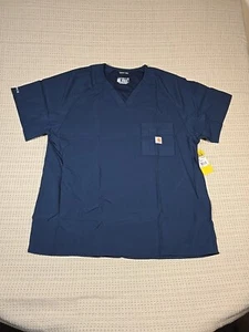 XL Carhartt Mens Force Cross-Flex Modern Fit Chest Pocket V-Neck Top Navy MT6110 - Picture 1 of 18