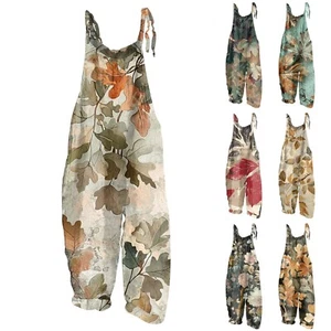 Jumpsuits Womens Floral Printed Jumpsuit Casual Loose Short Overalls* - Picture 1 of 34