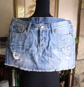 Lucky Brand Sea Star Mini Skirt Size 8/29 Distressed Embroidered Star - Picture 1 of 8