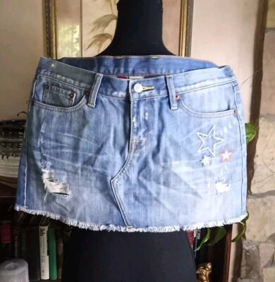 Lucky Brand Sea Star Mini Skirt Size 8/29 Distressed Embroidered Star  - Image 1 of 4