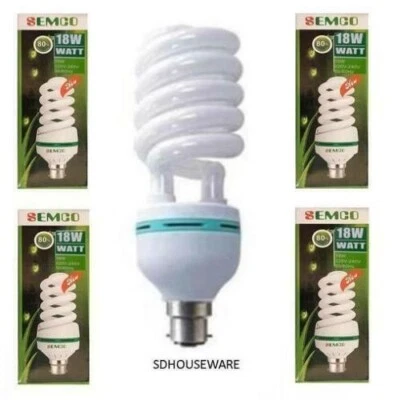 5X 18W 6400K CFL LIGHTBULB DAYLIGHT BULB B22 BAYONET ENERGY SAVER BULB NEW - Image 1 of 2