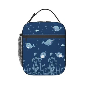 Cute Sea Narwhal Lunch Box Reusable Insulated Totes Lunch Bag Thermal Cooler ... - Picture 1 of 6