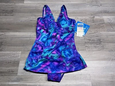 Vintage Maillot Battex Tummy Control 1 Piece Swimsuit Multicolor Abstract Sz 12 - Image 1 of 4