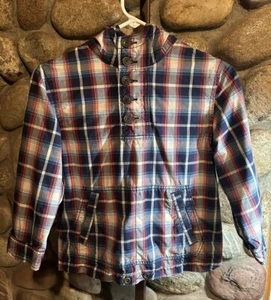 Gap Kids S 6/7 Multicolor Blue Plaid Pullover Hooded Spring Jacket - Picture 1 of 10