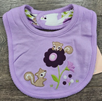 Baby Girl New Gymboree Purple Squirrel Cutie Baby Bib - Image 1 of 3