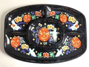 Vtg Plastic Halloween Sectional Serving Tray Veggie Platter Ghosts Pumpkin 90s - Picture 1 of 5