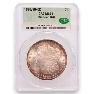 Certified 1880/79-CC Reverse of 1878 U.S. Morgan silver dollar - Picture 1 of 2