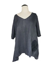 Cheyenne Leinen asymmetrisches Lagenlook minimalistisches Top Damen Übergröße 1X schwarz - Bild 1 von 8