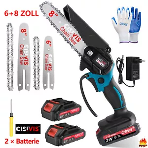 6+8 Zoll Akku Kettensäge Mini Elektro Kettensägen Handkettensäge Mit 2 Akku 21V - Bild 1 von 14