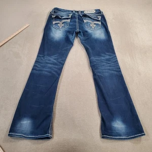 Rock Revival Jeans Womens 30 Blue Easy Boot Cut Dark Wash Denim Designer Flaps - Picture 1 of 11