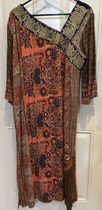 Soft Surroundings Cindra Maxi Dress Womens Size L Peacock Embroidery Pockets - Picture 1 of 15