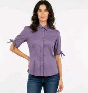 Encore Blouse Womens 18 purple Shirt Sleeve Shirt 100% Cotton Career Work Office - Imagen 1 de 12