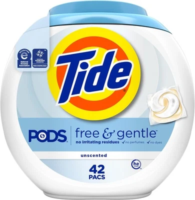 Tide PODS Free & Gentle Laundry Detergent Soap Pacs, 42 42 Count (Pack of 1)  - Image 1 of 4